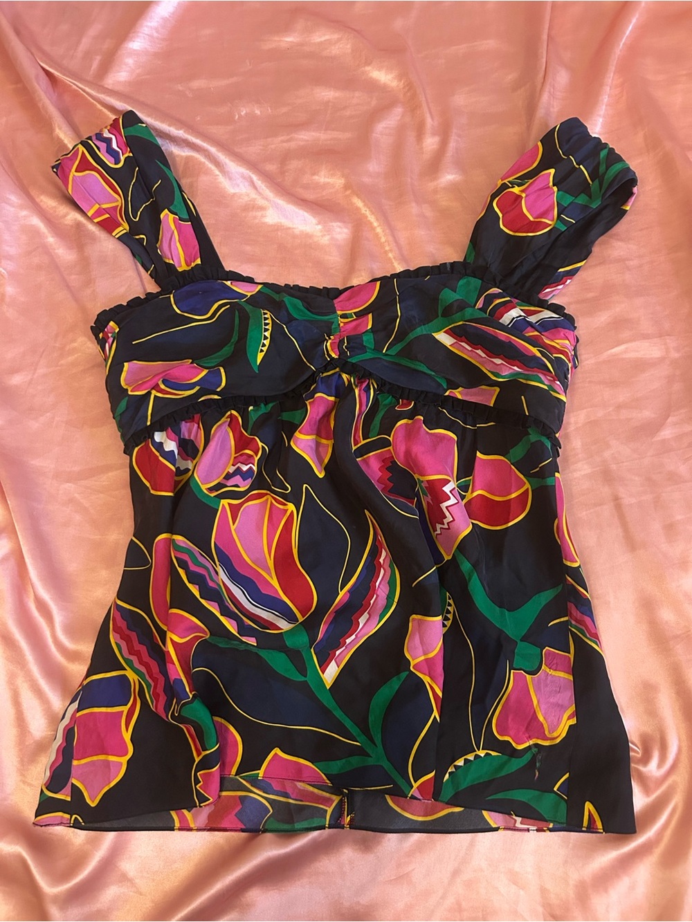 Marc Jacob’s Floral Black Pink Green Sleeveless Summer Top